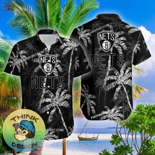 Brooklyn Nets Aloha Hawaiian Shirt Coconut Tree Vintage Gift For Fans - NBA Brooklyn Nets 3D Hawaiian Shirt Coconut Tree_2