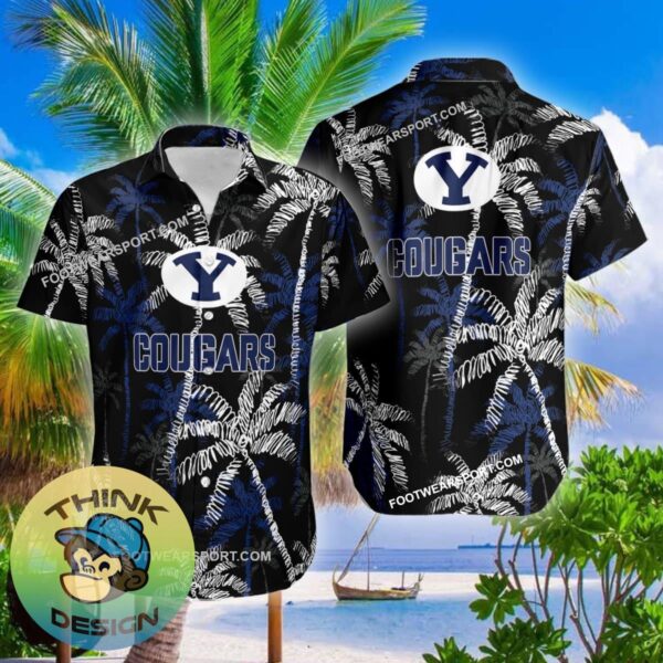 BYU Cougars Hawaiian Shirt Coconut Tree Vintage All Over Print Gift Summer - NCAA BYU Cougars 3D Hawaiian Shirt Coconut Tree_2