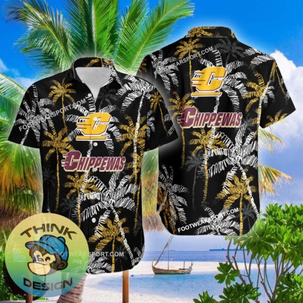 Central Michigan Chippewas Hawaiian Shirt Coconut Tree Vintage Gift For Summer - NCAA Central Michigan Chippewas 3D Hawaiian Shirt Coconut Tree_2