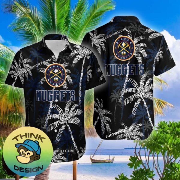 Denver Nuggets AOP Hawaiian Shirt Coconut Tree Vintage Gift For Fans - NBA Denver Nuggets 3D Hawaiian Shirt Coconut Tree_2