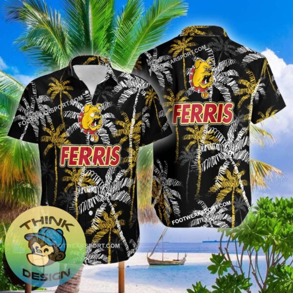 Ferris State Bulldogs Hawaiian Shirt Coconut Tree Vintage All Over Print Gift Summer - NCAA2 Ferris State Bulldogs 3D Hawaiian Shirt Coconut Tree_2