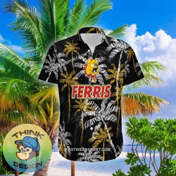 Ferris State Bulldogs Hawaiian Shirt Coconut Tree Vintage All Over Print Gift Summer - NCAA2 Ferris State Bulldogs 3D Hawaiian Shirt Coconut Tree_1