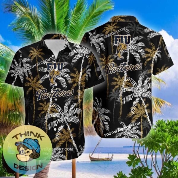 FIU Panthers Hawaiian Shirt Coconut Tree Vintage For Men And Women - NCAA FIU Panthers 3D Hawaiian Shirt Coconut Tree_2