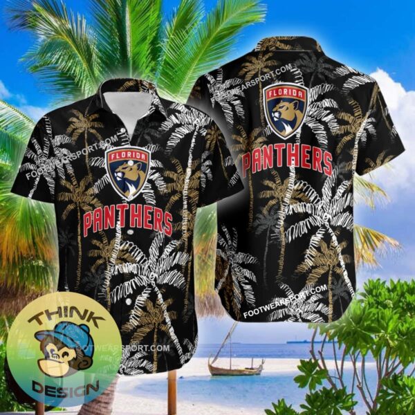 Florida Panthers Hawaiian Shirt Coconut Tree Vintage All Over Print Gift Summer - NHL Florida Panthers 3D Hawaiian Shirt Coconut Tree_2