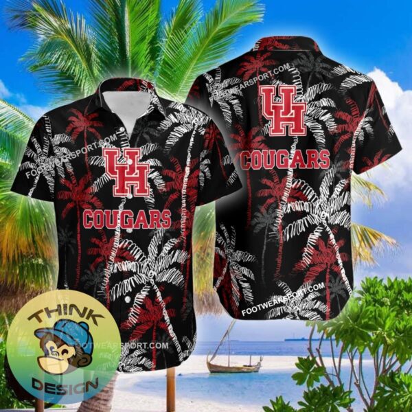 Houston Cougars Hawaiian Shirt Coconut Tree Vintage AOP Special Gifts - NCAA Houston Cougars 3D Hawaiian Shirt Coconut Tree_2