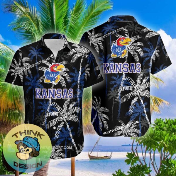 Kansas Jayhawks Hawaiian Shirt Coconut Tree Vintage For Men And Women - NCAA Kansas Jayhawks 3D Hawaiian Shirt Coconut Tree_2