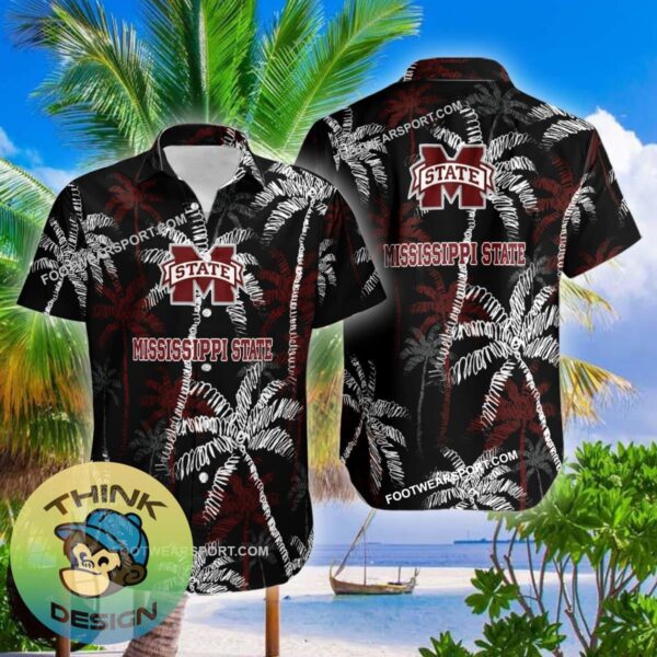 Mississippi State Bulldogs AOP Hawaiian Shirt Coconut Tree Vintage Gift For Fans - NCAA Mississippi State Bulldogs 3D Hawaiian Shirt Coconut Tree_2