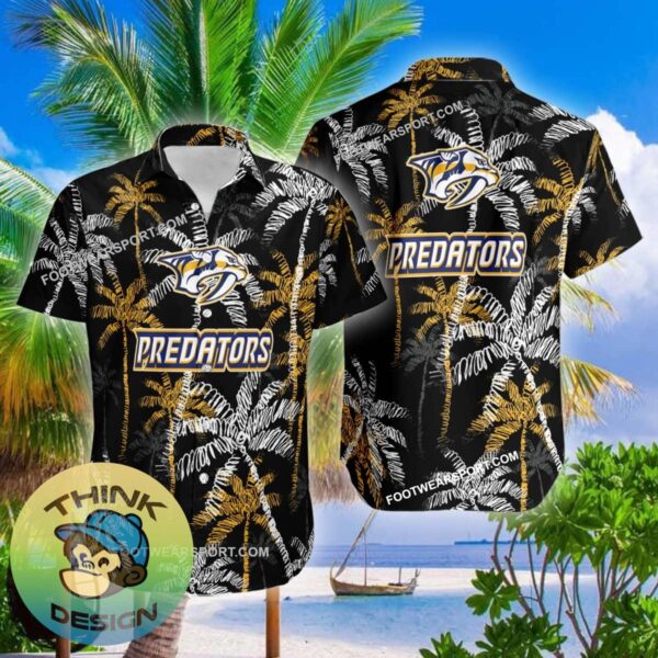 Nashville Predators Aloha Hawaiian Shirt Coconut Tree Vintage Gift For Fans - NHL Nashville Predators 3D Hawaiian Shirt Coconut Tree_2