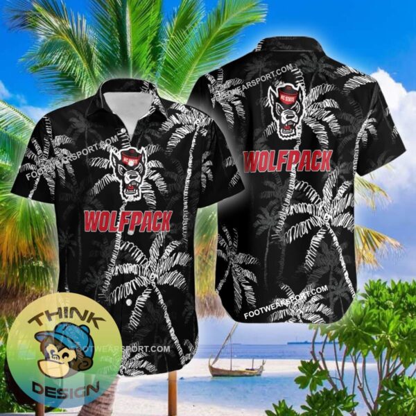 NC State Wolfpack Aloha Hawaiian Shirt Coconut Tree Vintage Gift For Fans - NCAA NC State Wolfpack 3D Hawaiian Shirt Coconut Tree_2